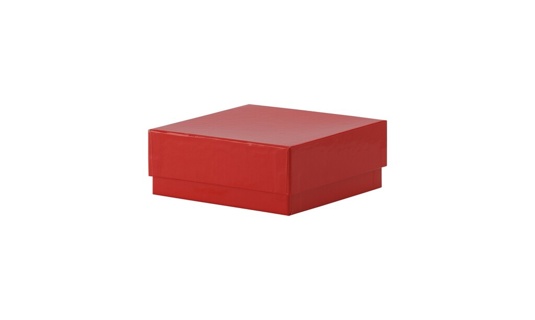 Kryobox, TENAK, 133 x 133 x 50 mm, PP-belagd kartong, utan rutnät, röd