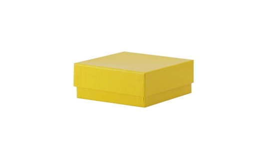 Kryobox, TENAK, 133 x 133 x 50 mm, PP-belagd kartong, utan rutnät, gul