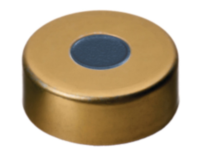Crimp-lock, LLG, N 20, magnetisk stål m. hål, guld, butyl/PTFE 50 A, Pharma-Fix