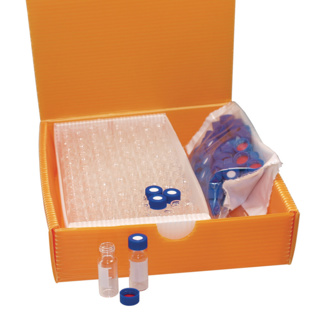 2-i-1 vial kit, LLG, N 11 crimp, 1,5 mL, klar, m. skrivfält, silver alu m. hål, butyl/PTFE
