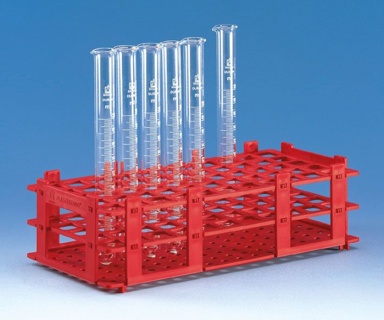 Reagensglasstativ, 32 (4 x 8) rör Ø25 mm, rött