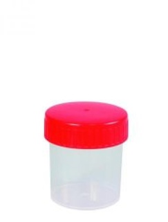 Provbehållare, PP, rött lock, Ø43 mm, 30 ml
