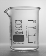 Bägarglas, låg form, med gradering, 100 ml