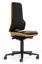 Lab stol, imitationsläder, hjul/orange, 450-620 mm