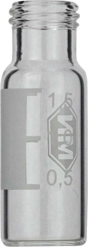 [4001520] Vialer m. gänga, Macherey-Nagel, N 9 kort gänga, bred öppning, 1,5 mL, klar, m. skrivfält