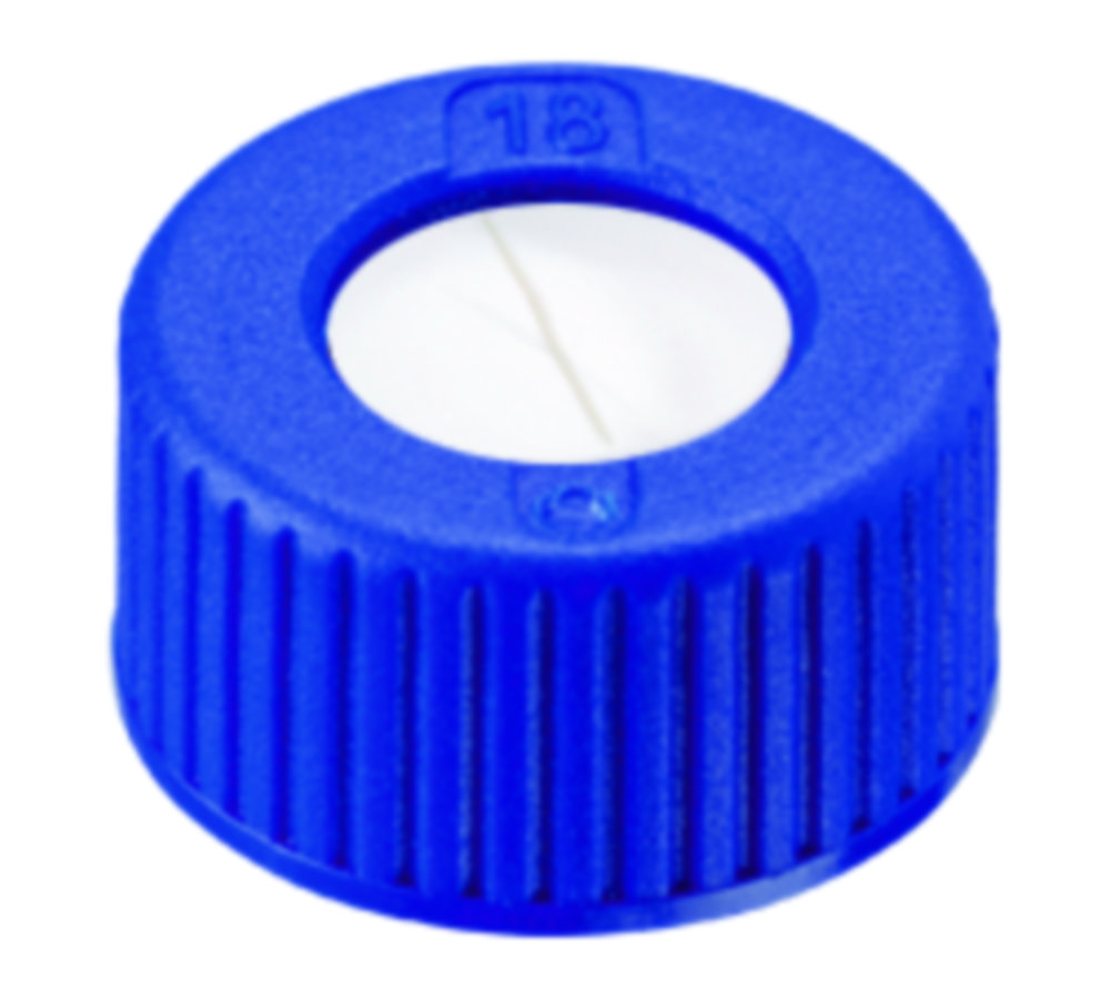 [4001521] Skruvlock, LLG, N 9 short thread, blå PP m. hål, silikon/PTFE 55 A, slit