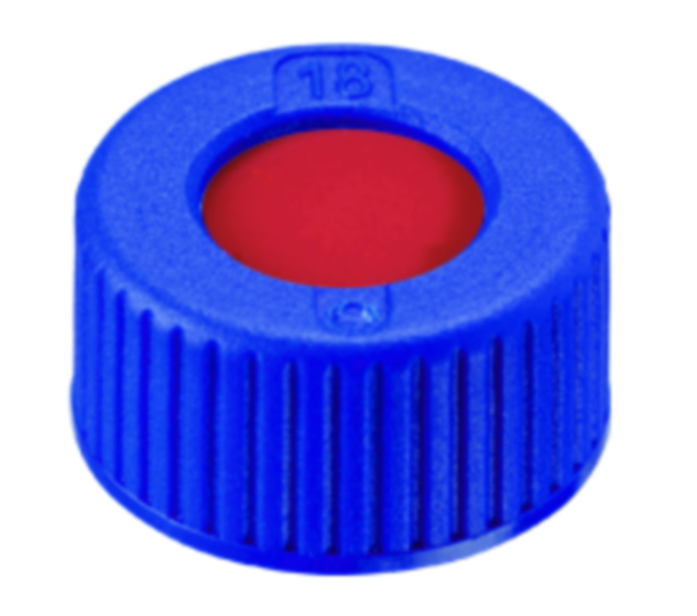 Skruvlock, LLG, N 9 short thread, blå PP m. hål, PTFE/silikon/PTFE 45 A