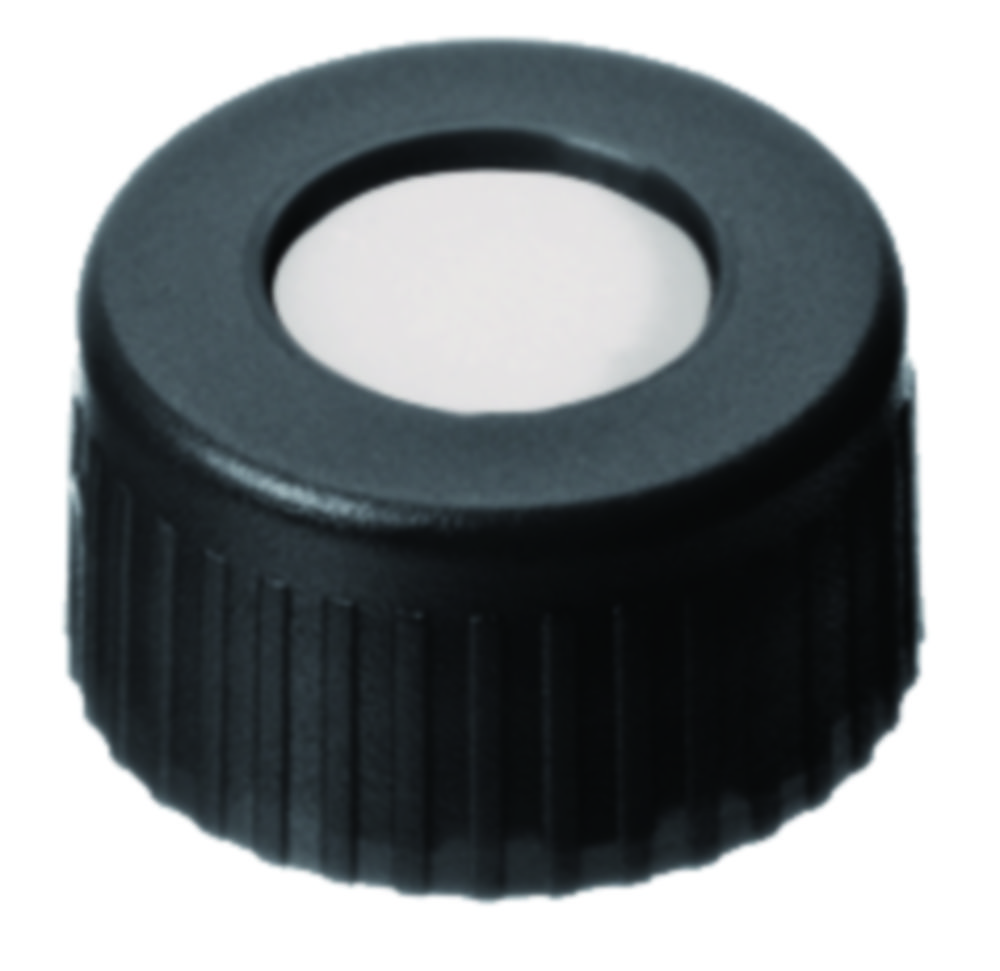 Skruvlock, LLG, N 9 short thread, svart PP m. hål, silikon/PTFE 55 A