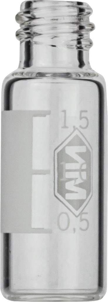 Vialer m. gänga, Macherey-Nagel, N 8, smal öppning, 1,5 mL, klar, m. skrivfält