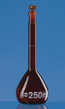 Vol.flask, BLAUB., A, amber, NS14, PP stop, 50 ml
