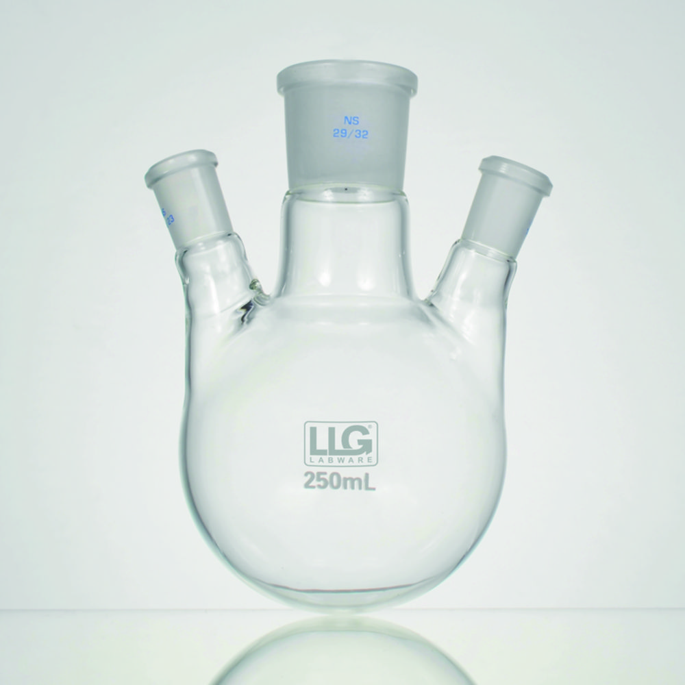 Round-bottom Flasks, Three-neck, cent.:29/32,, 2 x Side Neck Angled 29/32, 250 ml