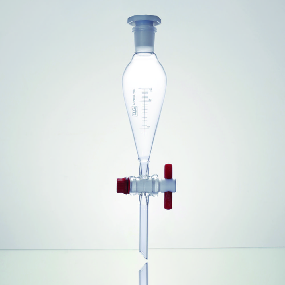 Separertratt, LLG, Squibb form, med gradering och PTFE-kran, 250 ml