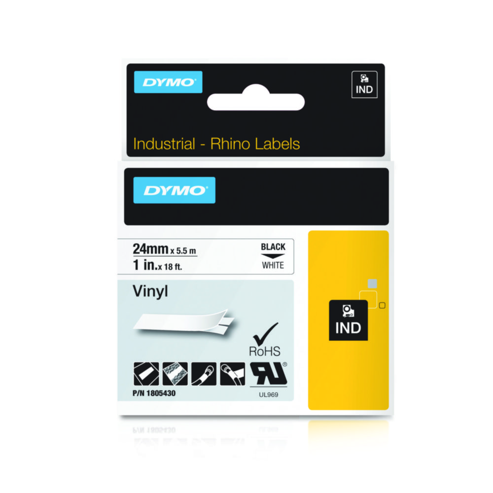DYMO® Original IND-tejp för Rhino 6000+ 24 mm x 5,5 m, färgad vinyl, svart på vit