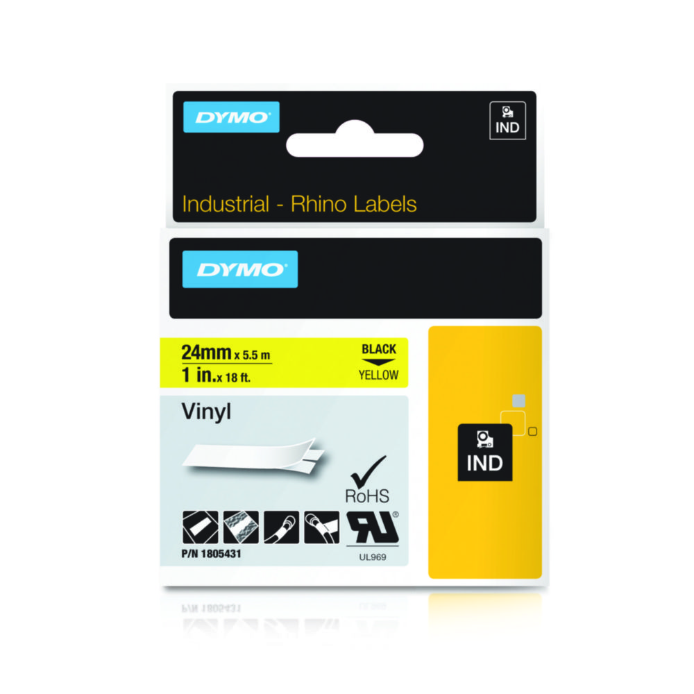 DYMO® Original IND-tejp för Rhino 6000+ 24 mm x 5,5 m, färgad vinyl, svart på gult