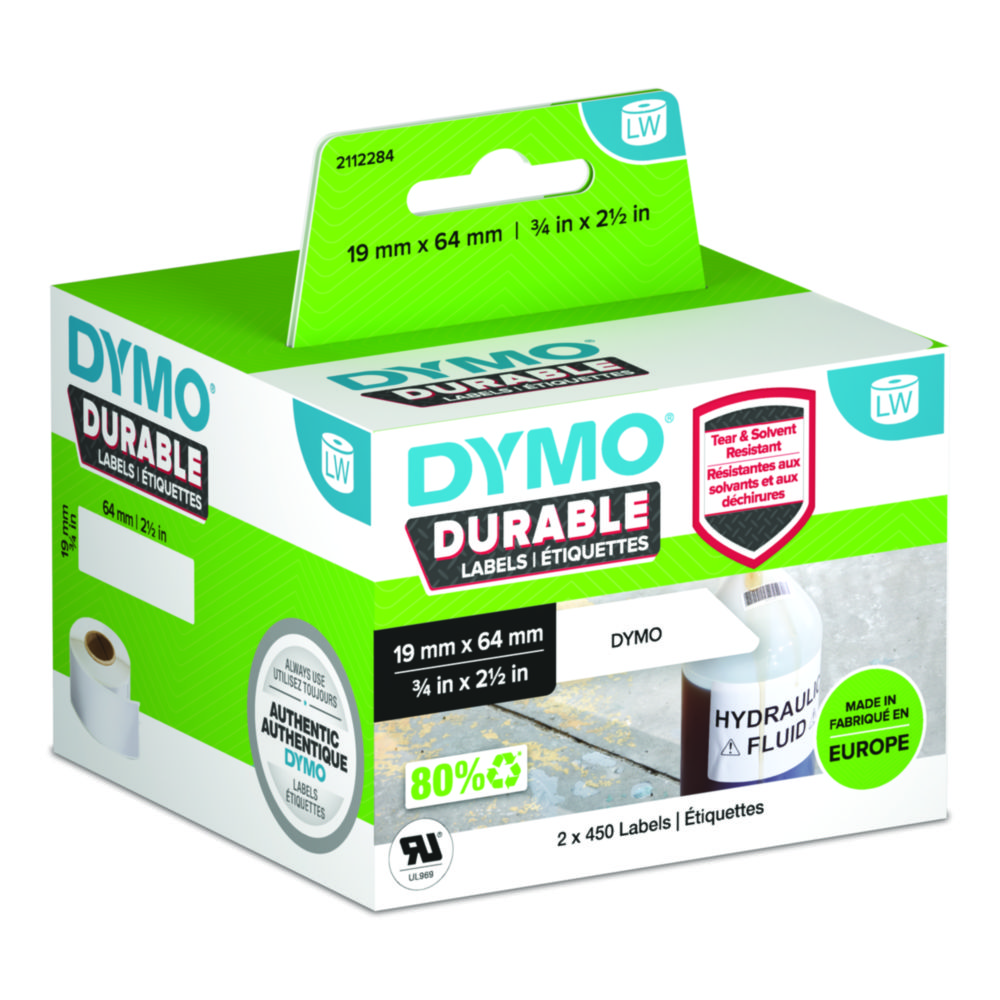 DYMO® Etikettskrivare, 19 x 64 mm, svart på vit, 2 x 450 st.