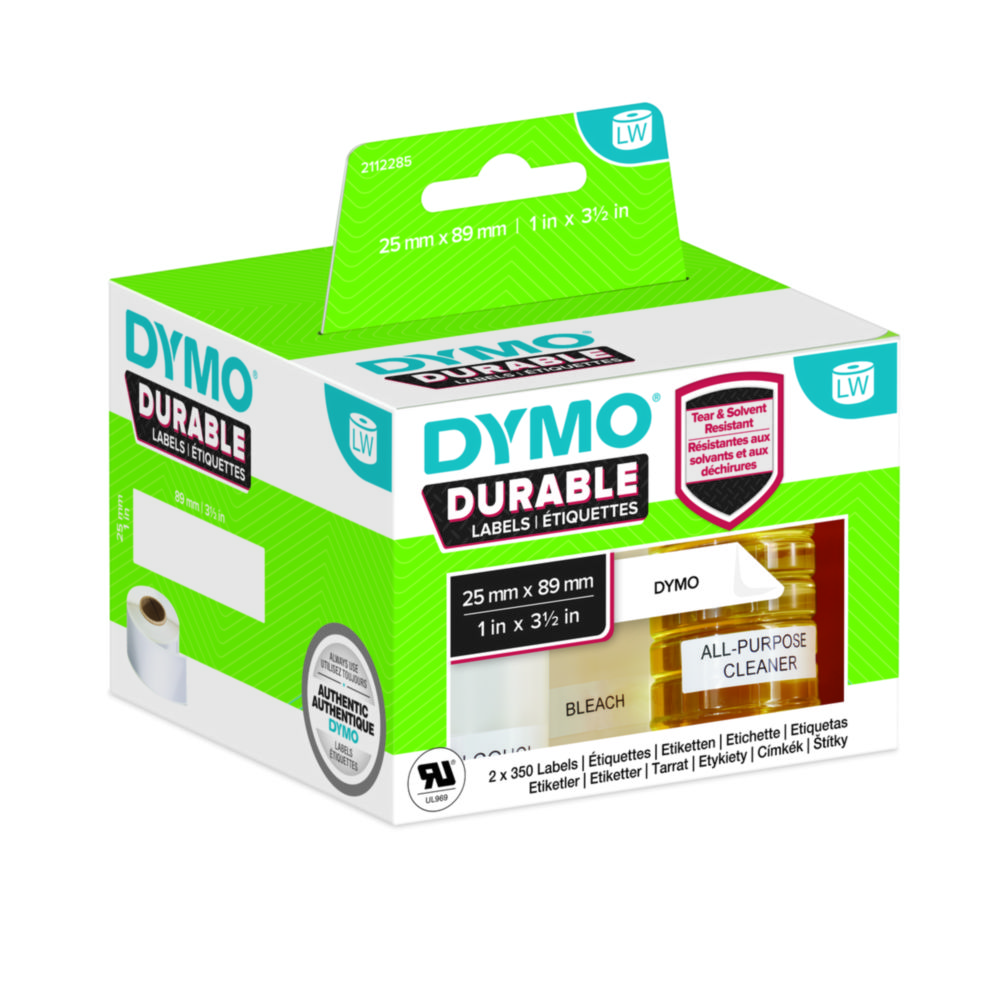 DYMO® Etikettskrivare, 25 x 89 mm, svart på vit, 2 x 350 st.