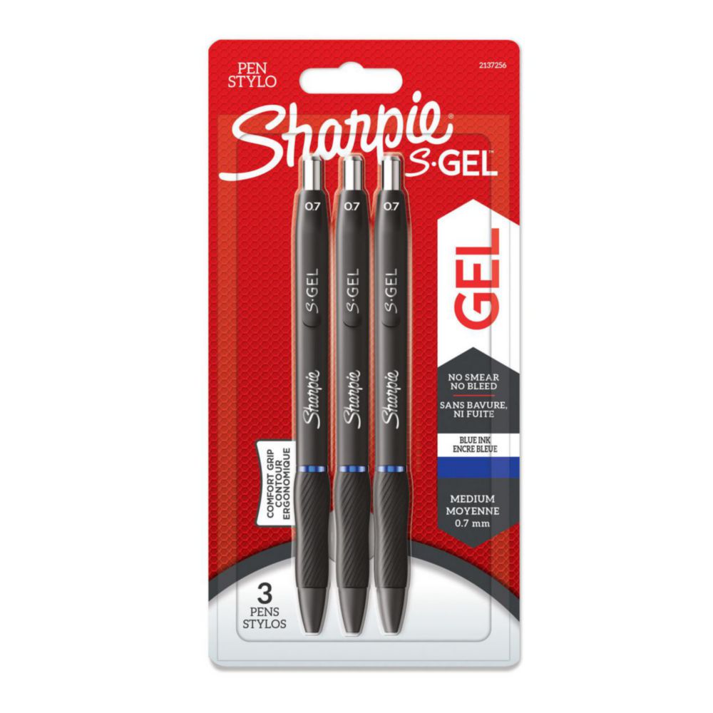 Sharpie® S-Gel - Gelpenna, 0,7 mm, blå, 3/fp.