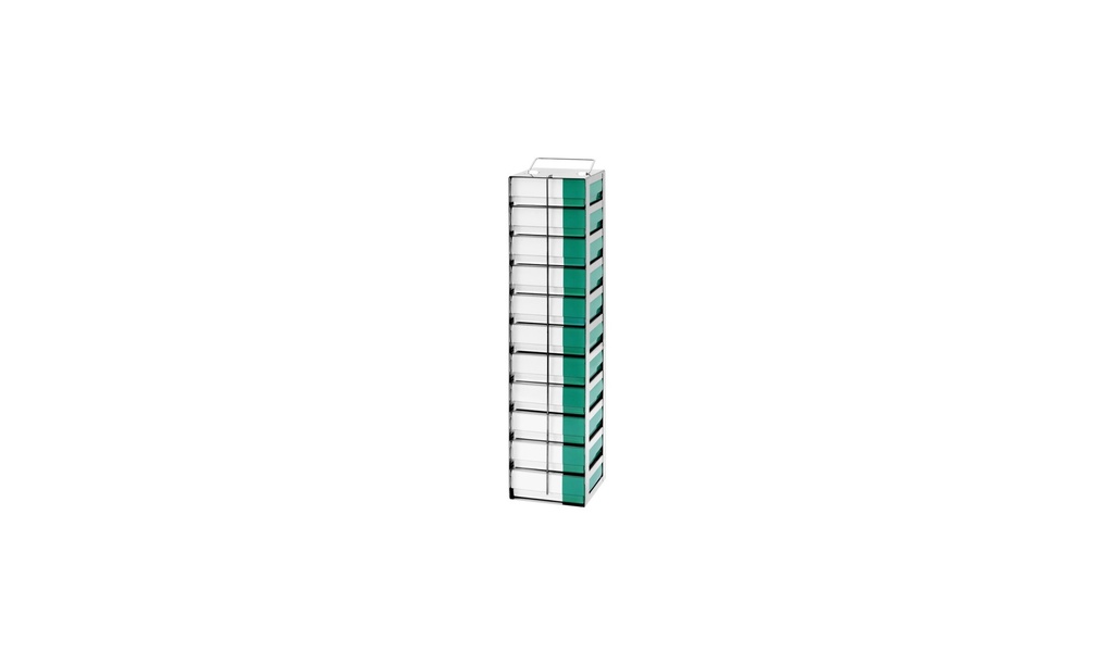 Classic rack frysbox, TENAK, 50 mm boxar, h:664 x b:140 x d:140 mm, 12 boxar