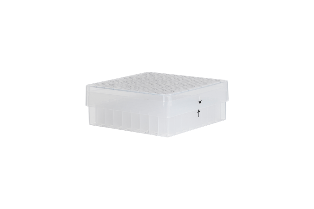 Kryobox, 130 x 130 x 50 mm, PP, 9 x 9 rum, 1/2 ml kryorör, transparent
