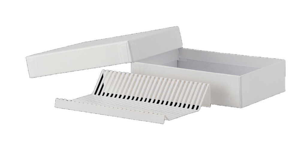 Kryobox, TENAK, 87 x 128 x 32 mm, PP-belagd kartong, box inkl. rutnät för 25 objektglas, vit