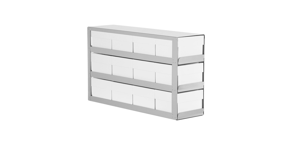 Comfort rack m/ utdrag frysskåp TENAK, 100 mm boxar, h:314 x b:140 x d:562 mm, 3 x 4 boxar