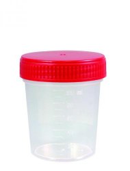 Provbehållare, PP, rött lock, steril, Ø63 mm,120ml