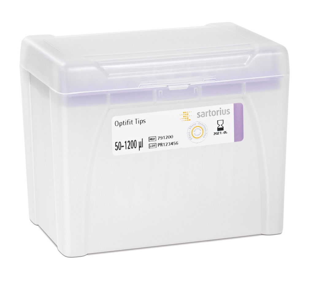 Optifit-Pipettespets, Sartorius, 50-1200 µl, längd 71,5 mm, 10 rack med 96 st.
