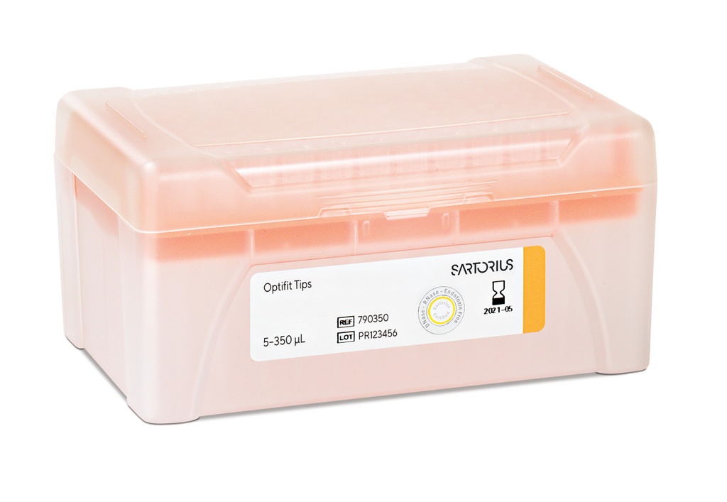 Optifit-Pipettespets, Sartorius, 5-350 µl, längd 54,0 mm, 10 rack med 96 st.