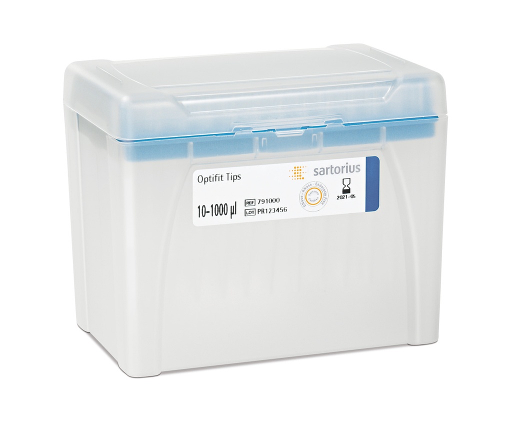 Optifit-pipettspetsar, Sartorius, 10-1000 µl, längd 71,5 mm, 10 rack med 96 st.