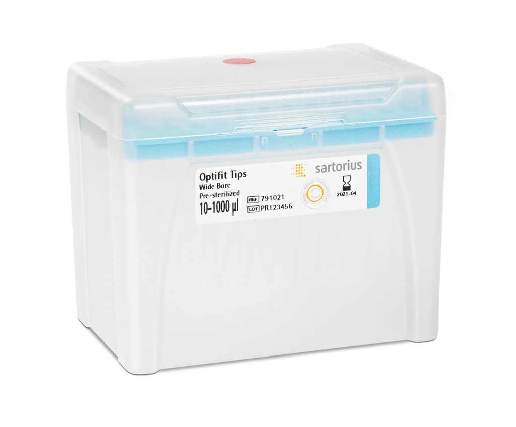 Optifit-pipettspetsar, Sartorius, 10-1000 µl, längd 68,5 mm, 10 rack med 96 st, sterila