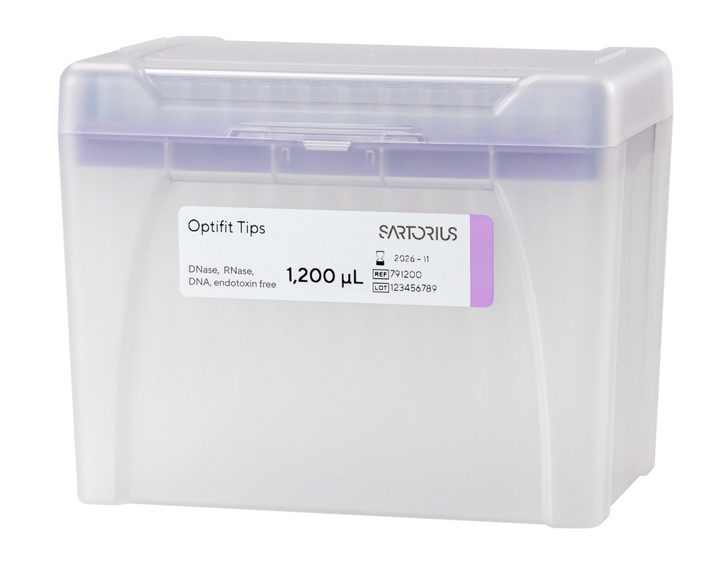 Optifit-Pipettespets, Sartorius, 50-1200 µl, längd 71,5 mm, 10 rack med 96 st, sterila