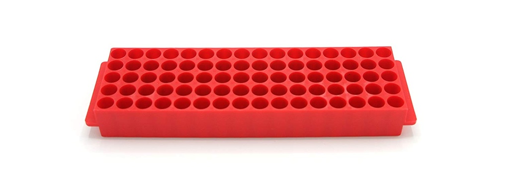 Teströr-rack, t. 1,5/2,0ml rör,rött, 80 brunnar,PP