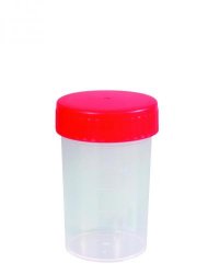 Provbehållare, PP, rött lock, Ø43 mm, 60 ml