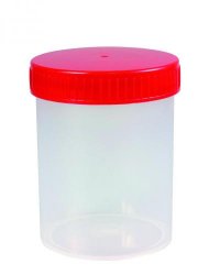 Provbehållare, PP, rött lock, Ø64 mm, 200 ml