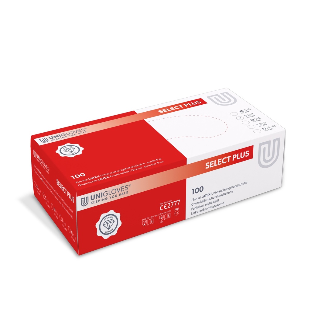 [0871900] Latexhandskar, Unigloves SELECT PLUS, strl. S (6-7)