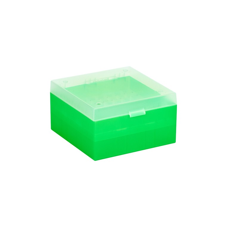 [1520013] Kryobox, Ratiolab, 133 x 133 x 52 mm, PP, 9 x 9, 1,2/2,0 ml kryorör, grön