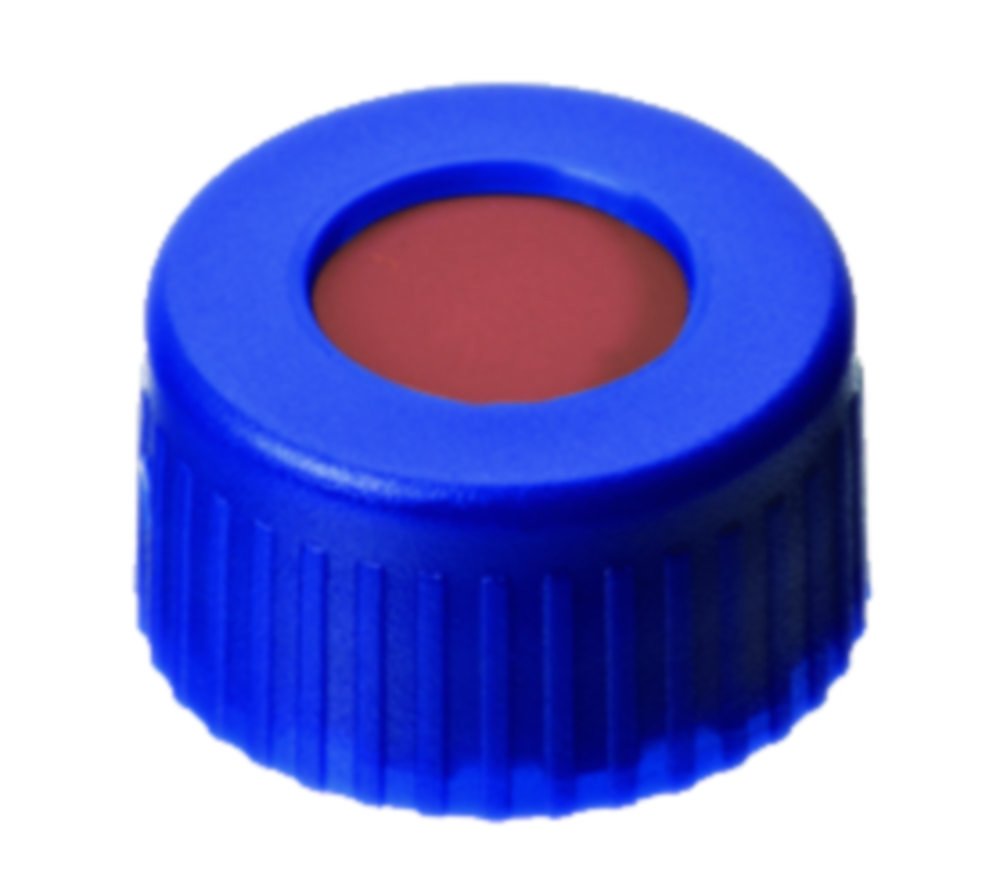 Skruvlock, LLG, N 9 short thread, blå PP m. hål, gummi/PTFE 60 A