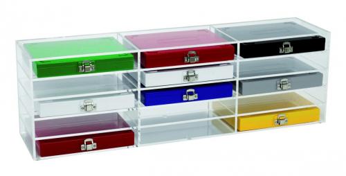 Rack till 15 objektglasbox, akryl, 711x171x228 mm