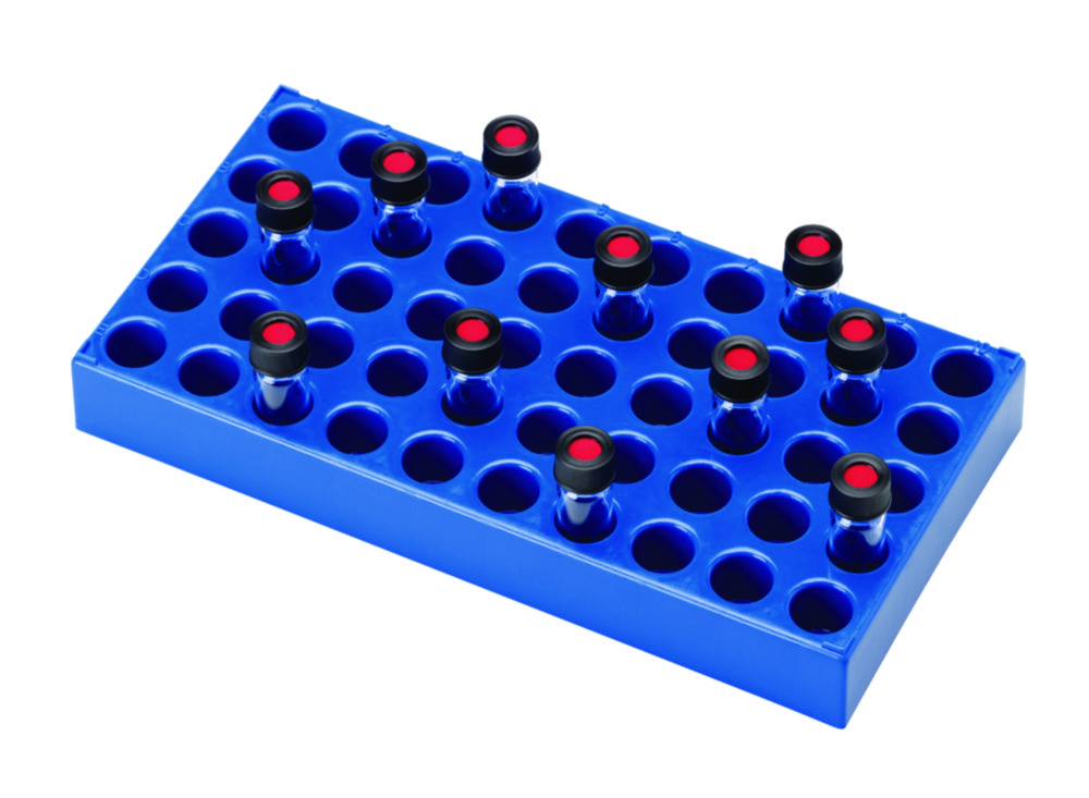 Rack till vialer, LLG, PP, blå, 50 x 4 mL, 230 x 117 x 28 mm