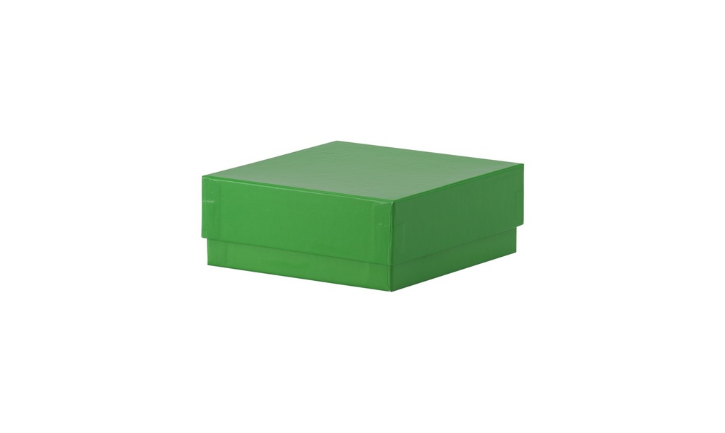 Kryobox, TENAK, 133 x 133 x 50 mm, PP-belagd kartong, utan rutnät, grön