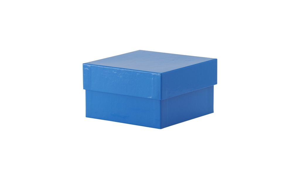 Kryobox, TENAK, 133 x 133 x 75 mm, PP-belagd kartong, utan rutnät, blå