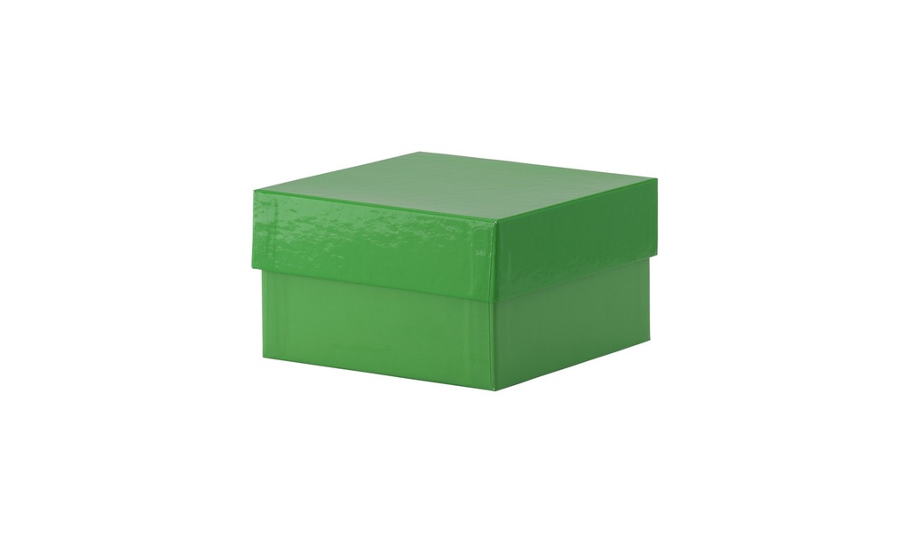 Kryobox, TENAK, 133 x 133 x 75 mm, PP-belagd kartong, utan rutnät, grön