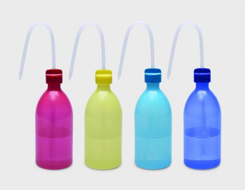 Tvättlflaska, PE, smal hals, gul, 500 ml