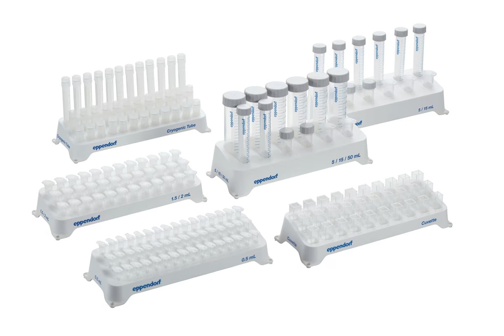 Eppendorf Tube-rack till 5,0 och 15 ml hättglas, 16 hål, vit, autoklaverbar, 2 st.