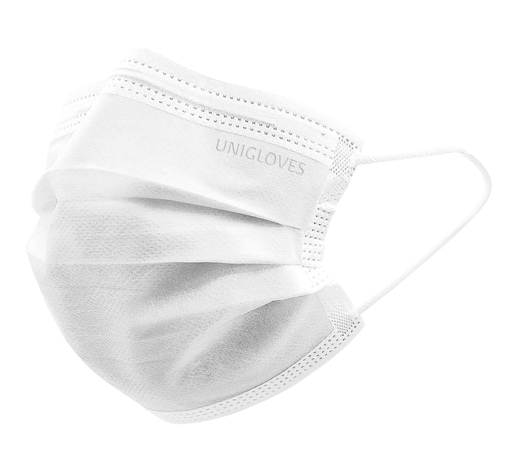Munskydd, Unigloves Profil Plus, EN 14683 typ II R, CE, vit, 50 st.