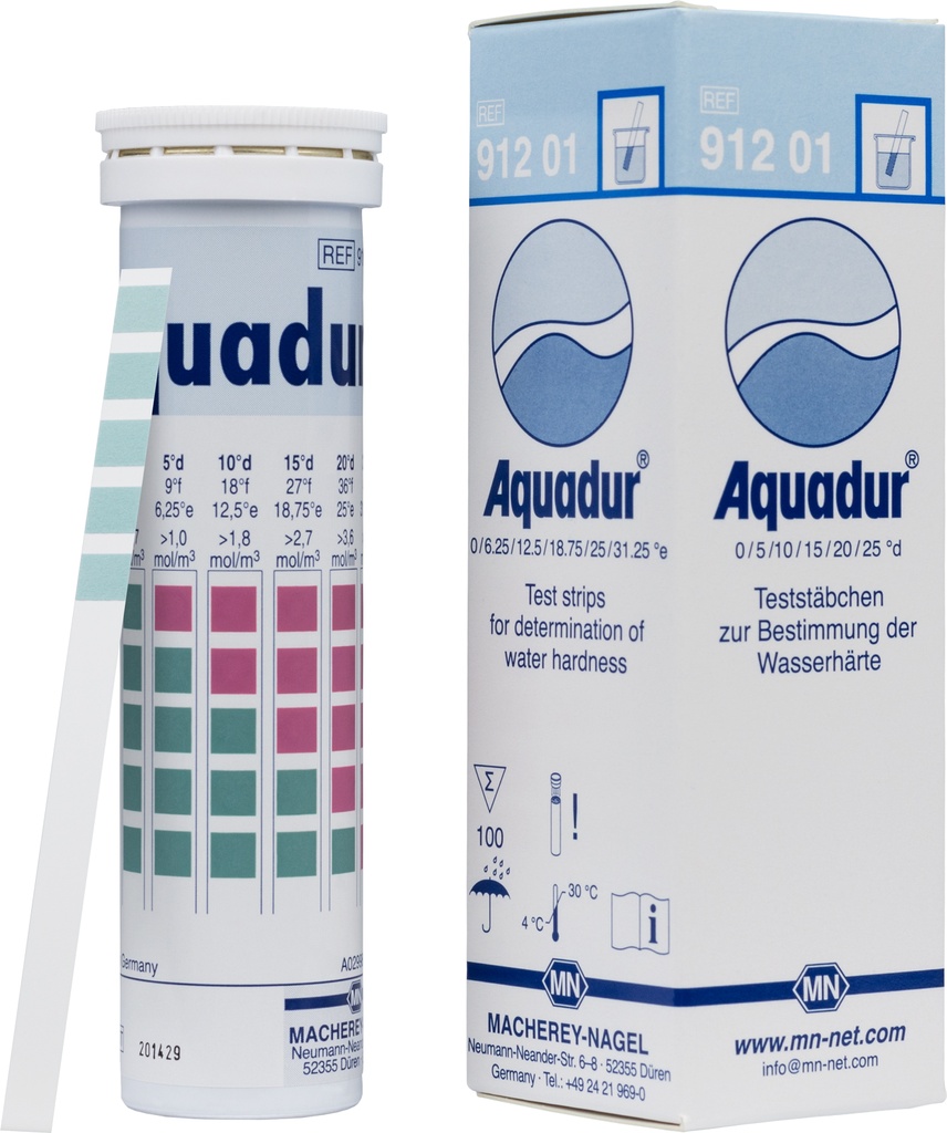 AQUADUR teststrips, skala-gradering:0-25°dH,100st.