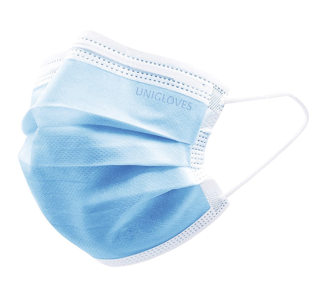 Munskydd, Unigloves Profil Plus, EN 14683 typ II R, CE, blå, 10 x 50 st