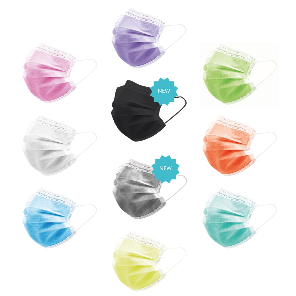Munskydd, Unigloves Profil Plus, EN 14683 typ II R, CE, svart, 10 x 50 st