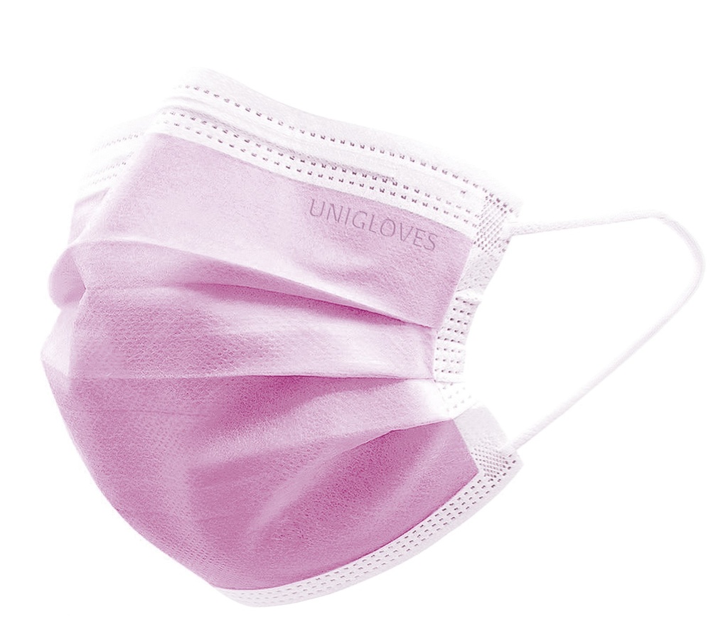 Munskydd, Unigloves Profil Plus, EN 14683 typ II R, CE, rosa, 10 x 50 st.