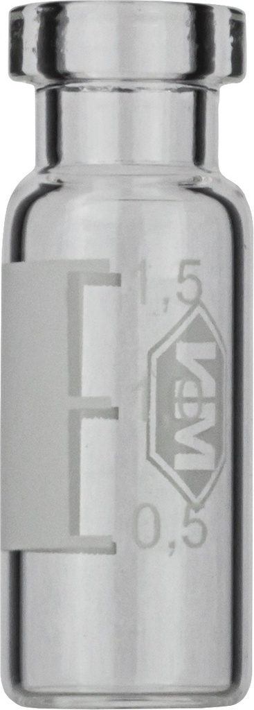 Vialer m. krage, Macherey-Nagel, N 11 crimp, vid öppning, 1,5 mL, klar, m. skrivfält